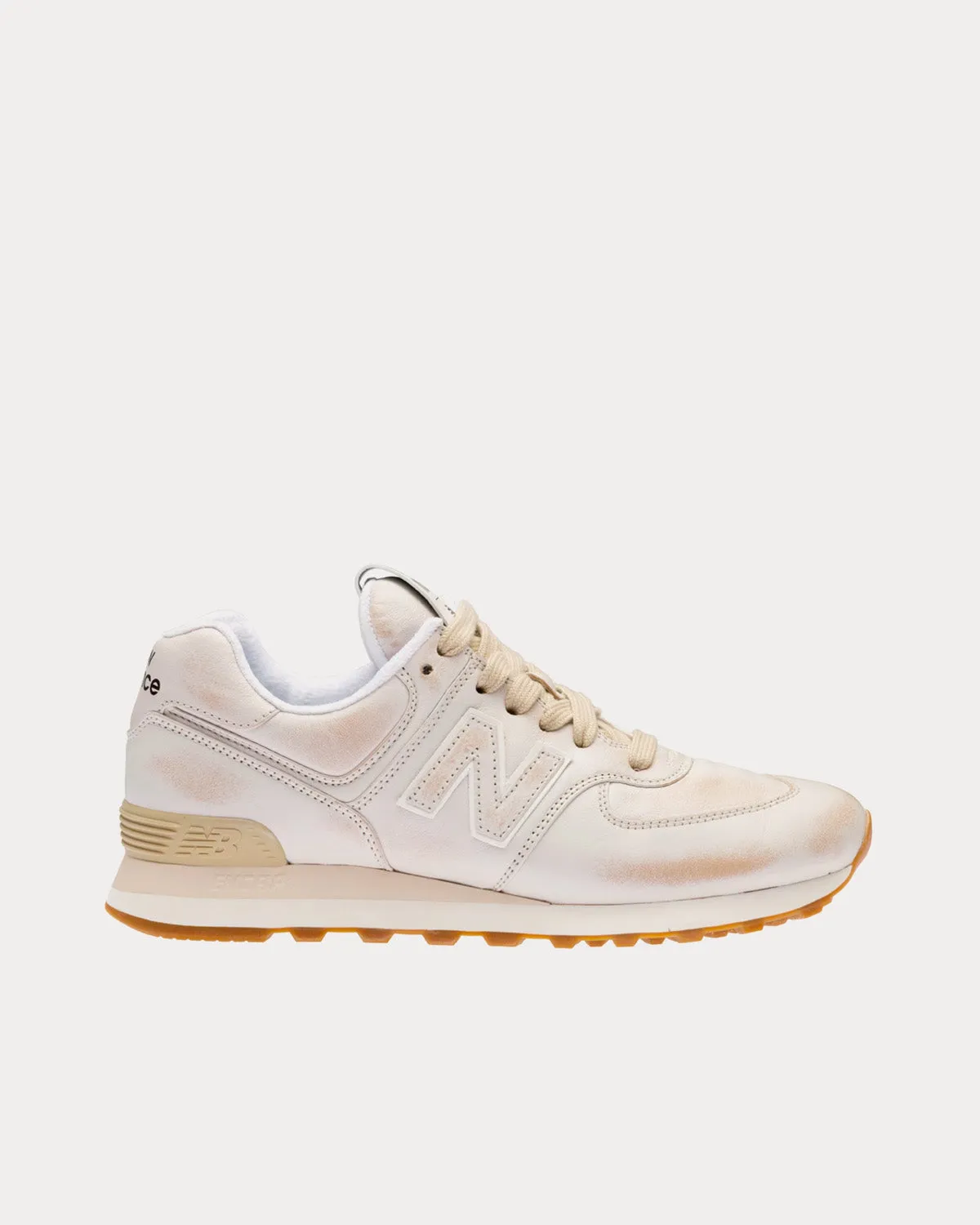 574 Vintage-Effect Nappa Leather White Low Top Sneakers