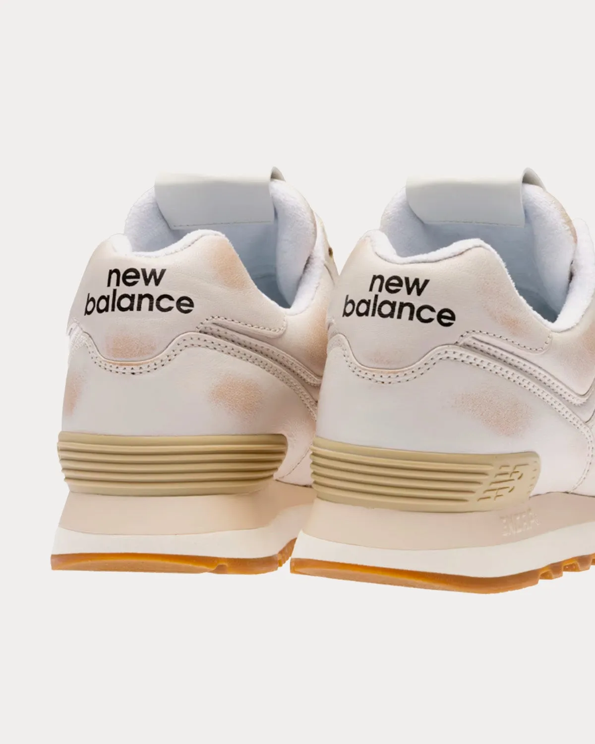 574 Vintage-Effect Nappa Leather White Low Top Sneakers