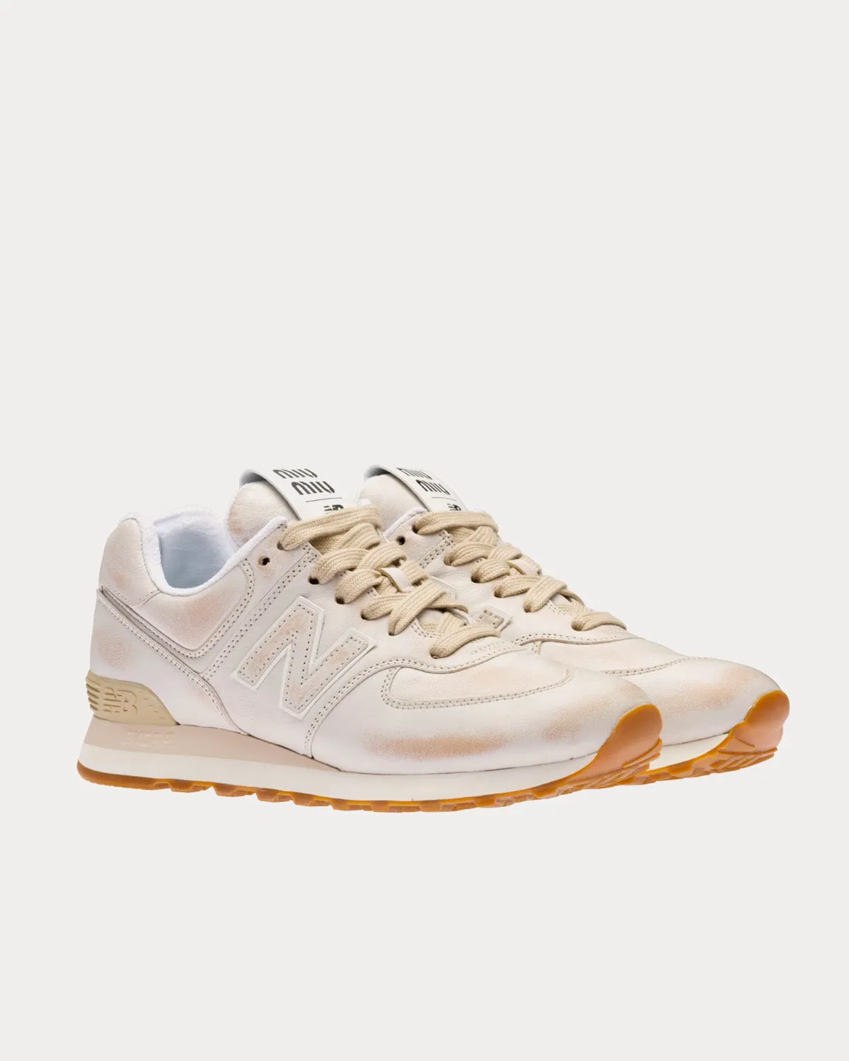 574 Vintage-Effect Nappa Leather White Low Top Sneakers