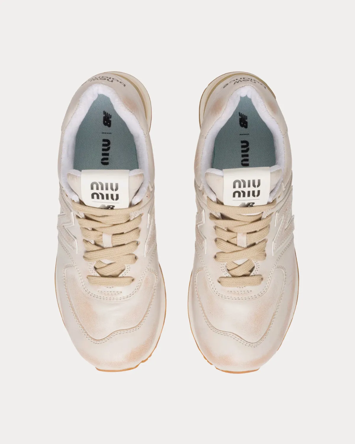 574 Vintage-Effect Nappa Leather White Low Top Sneakers