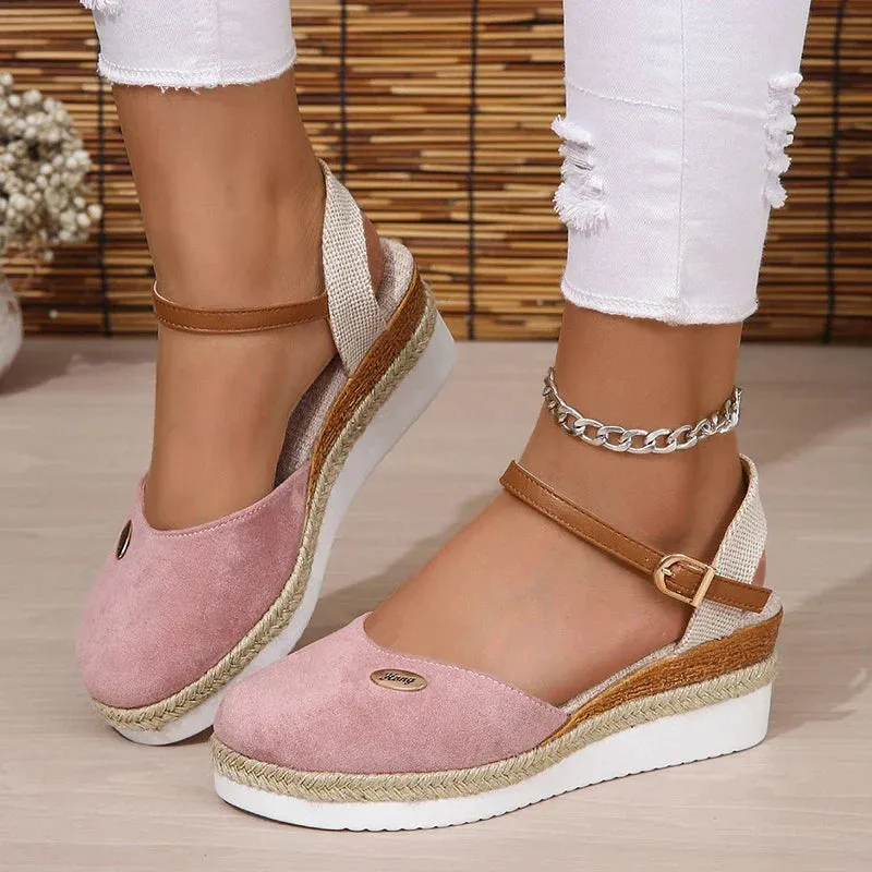 AMOZAE- - Chic Summer Wedge Sandals Closed Toe Gladiator Style