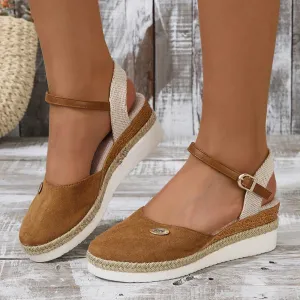AMOZAE- - Chic Summer Wedge Sandals Closed Toe Gladiator Style