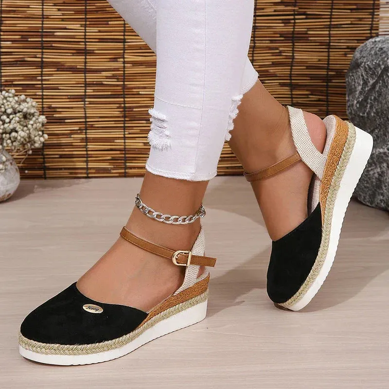 AMOZAE- - Chic Summer Wedge Sandals Closed Toe Gladiator Style