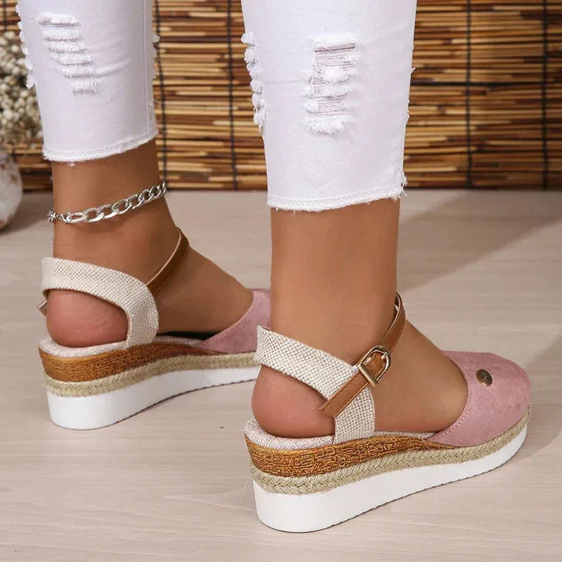 AMOZAE- - Chic Summer Wedge Sandals Closed Toe Gladiator Style