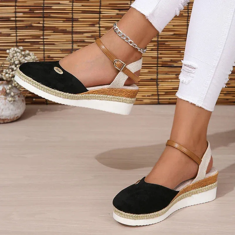 AMOZAE- - Chic Summer Wedge Sandals Closed Toe Gladiator Style