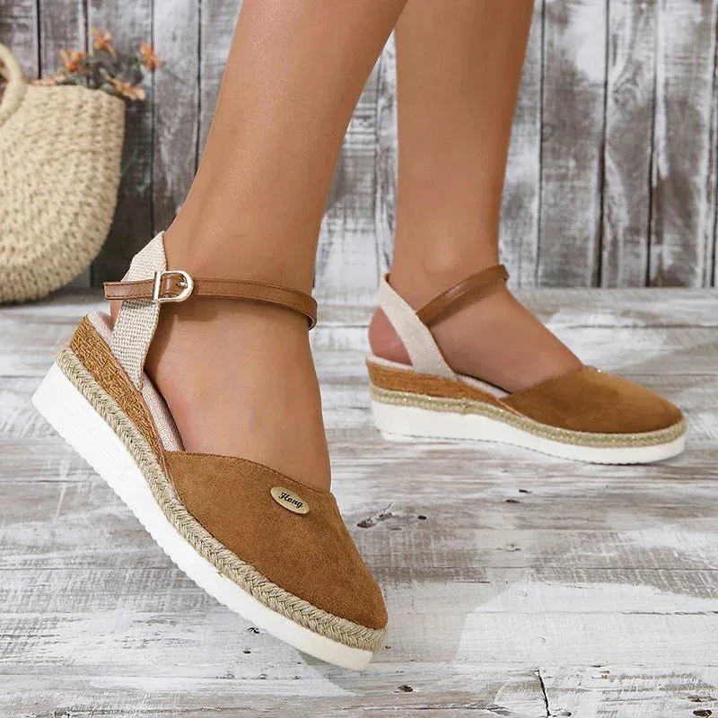AMOZAE- - Chic Summer Wedge Sandals Closed Toe Gladiator Style