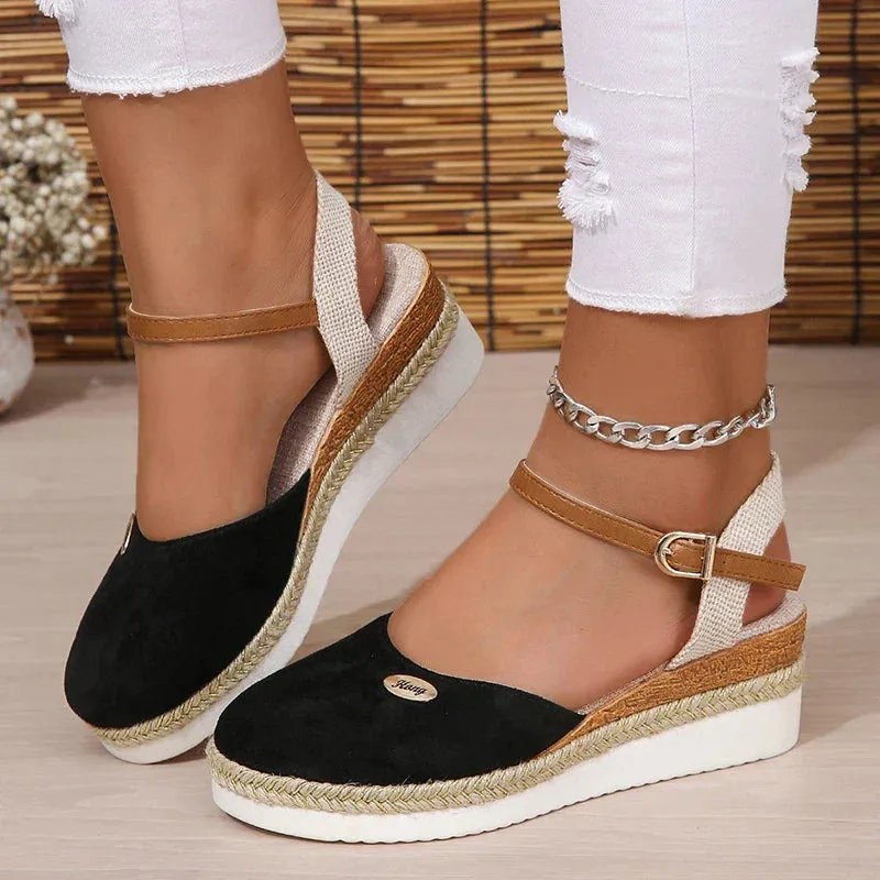 AMOZAE- - Chic Summer Wedge Sandals Closed Toe Gladiator Style