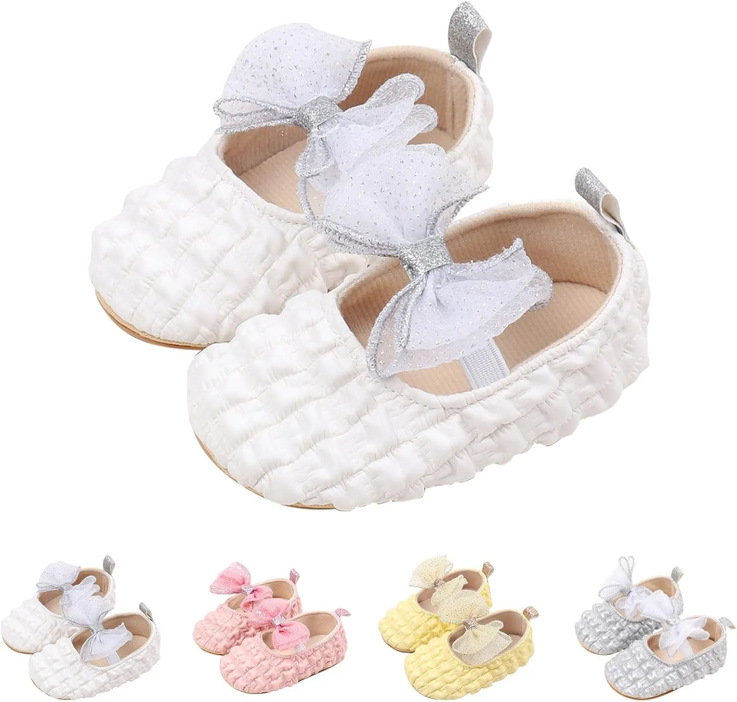 Baby Girls Mary Jane Dress Shoes with Bowknot Newborn Infant Cute Wedding Formal Shoes First Walkers for Toddler