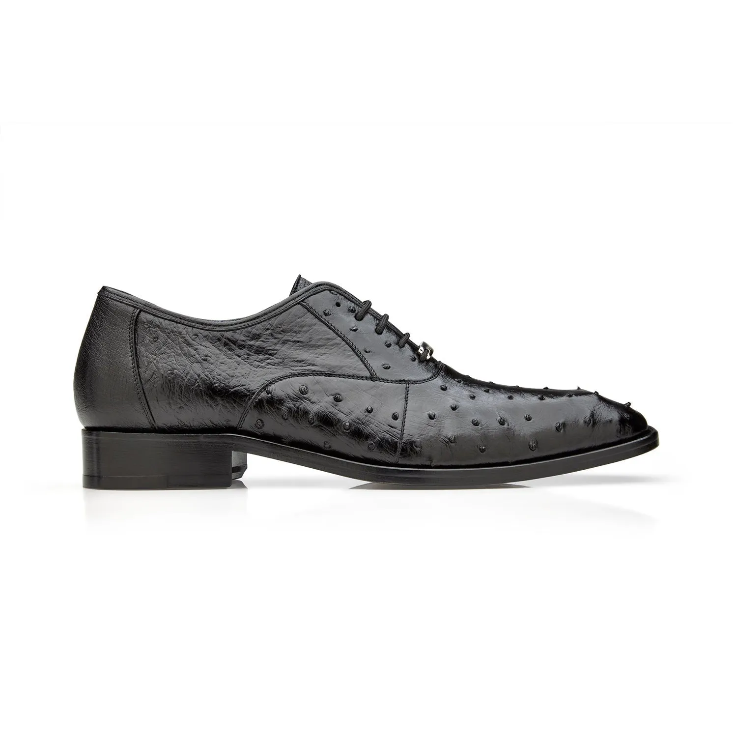 Belvedere Orlando D01 Men's Shoes Black Genuine Ostrich Formal Oxfords (BV3136)