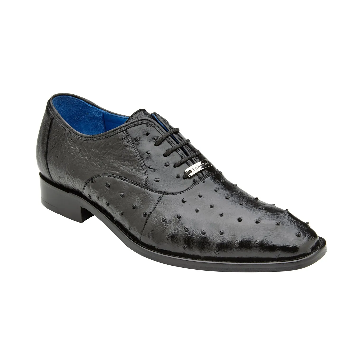 Belvedere Orlando D01 Men's Shoes Black Genuine Ostrich Formal Oxfords (BV3136)