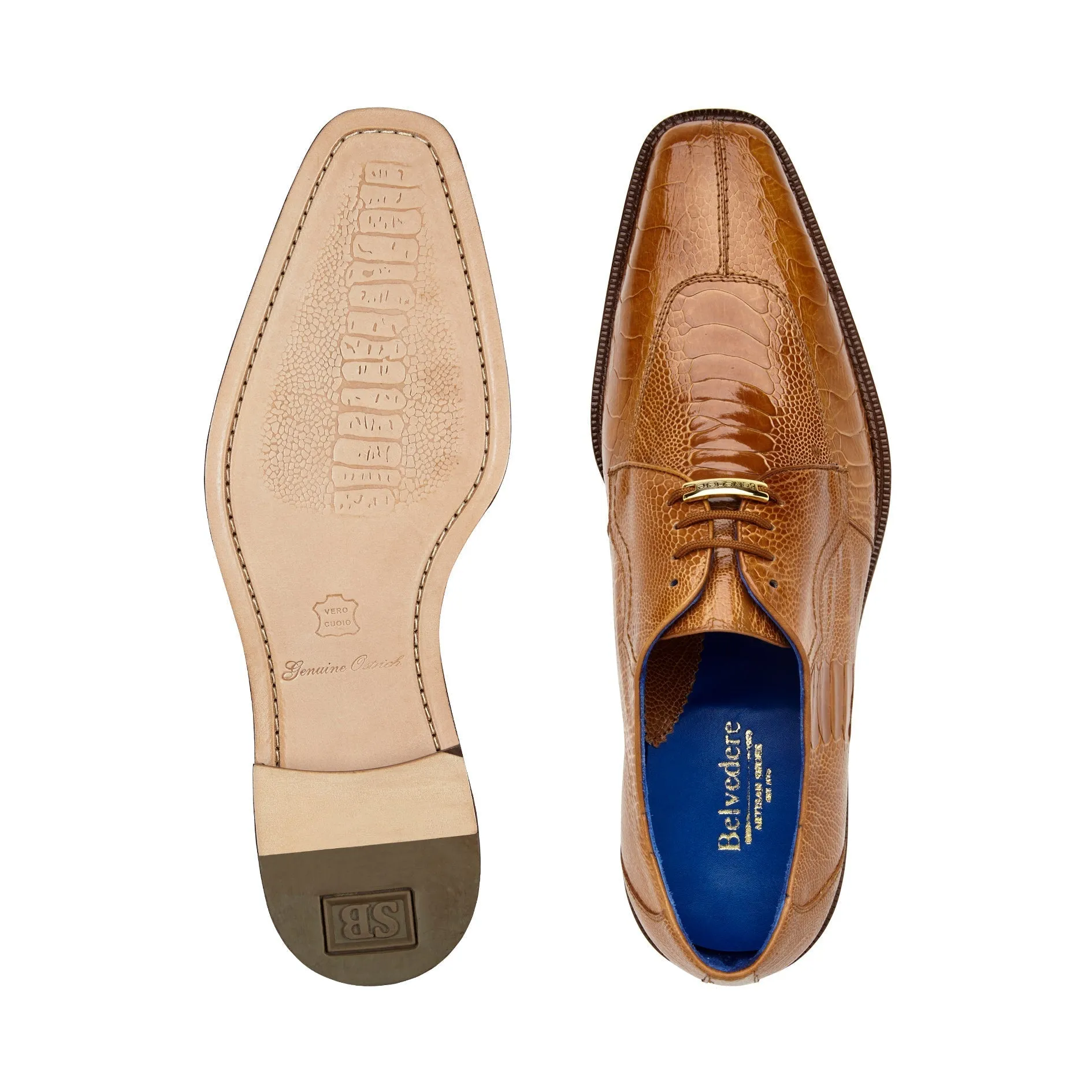 Belvedere Siena 1463 Shoes Men's Burned Amber Ostrich Derby Split-Toe Oxfords (BV2013)