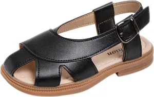 Boys Girls Leather Soft Closed Toe Sandals Lightweight Hollow Outdoor Beach Sport Water Shoes Kids Summer Sandals