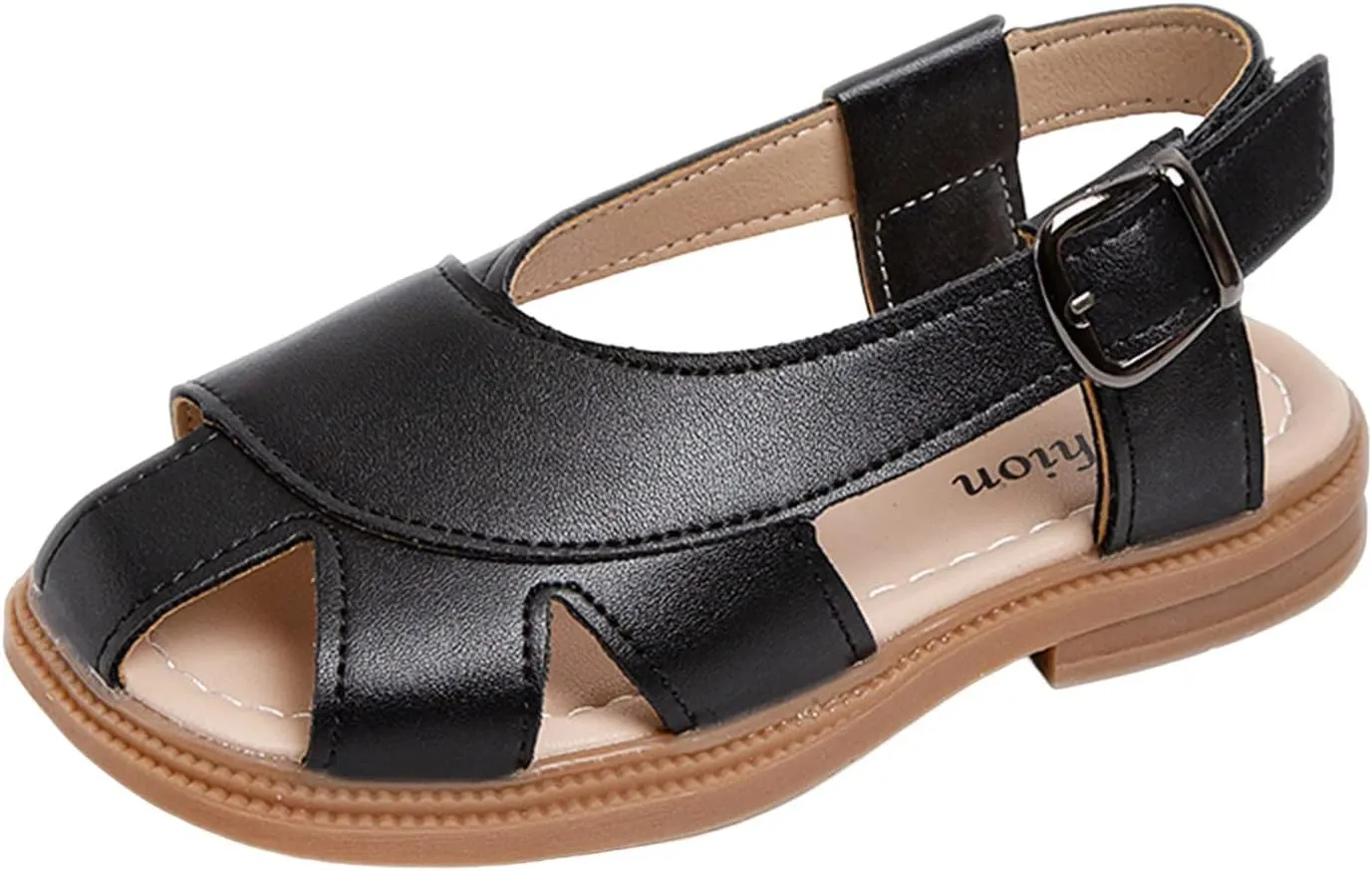 Boys Girls Leather Soft Closed Toe Sandals Lightweight Hollow Outdoor Beach Sport Water Shoes Kids Summer Sandals