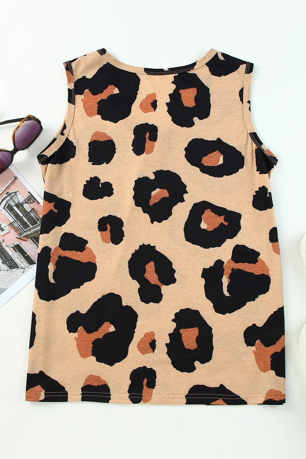 Carly Leopard Button Tank Top