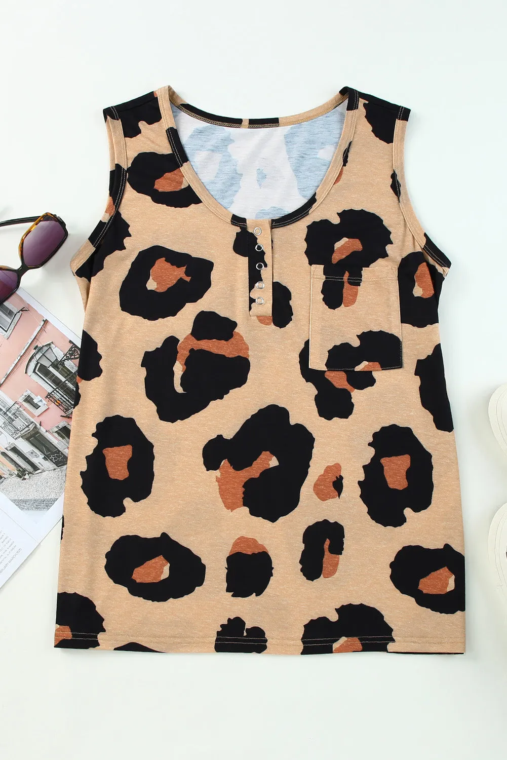 Carly Leopard Button Tank Top