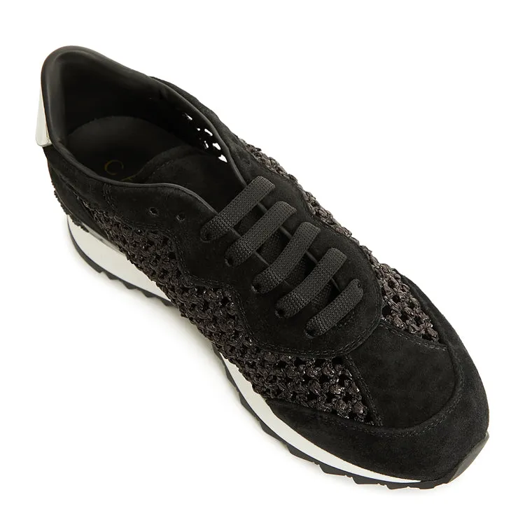 Casadei - Mesh-embellished Suede Sneakers Black