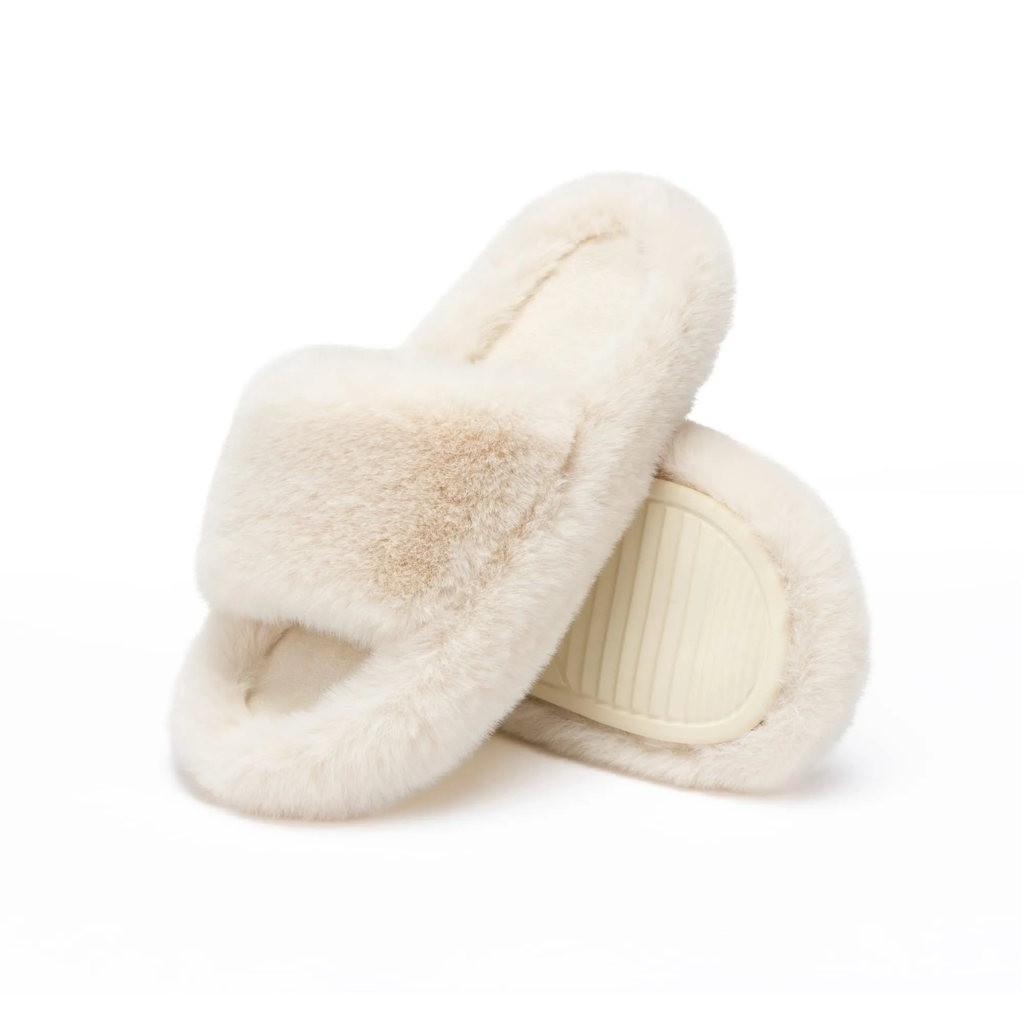 Chantomoo Women's Slippers Memory Foam House Bedroom Slippers for Women Fuzzy Plush  Sole Trendy Gift Slippers Beige Size7 8 6.5