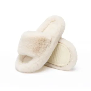 Chantomoo Women's Slippers Memory Foam House Bedroom Slippers for Women Fuzzy Plush  Sole Trendy Gift Slippers Beige Size7 8 6.5