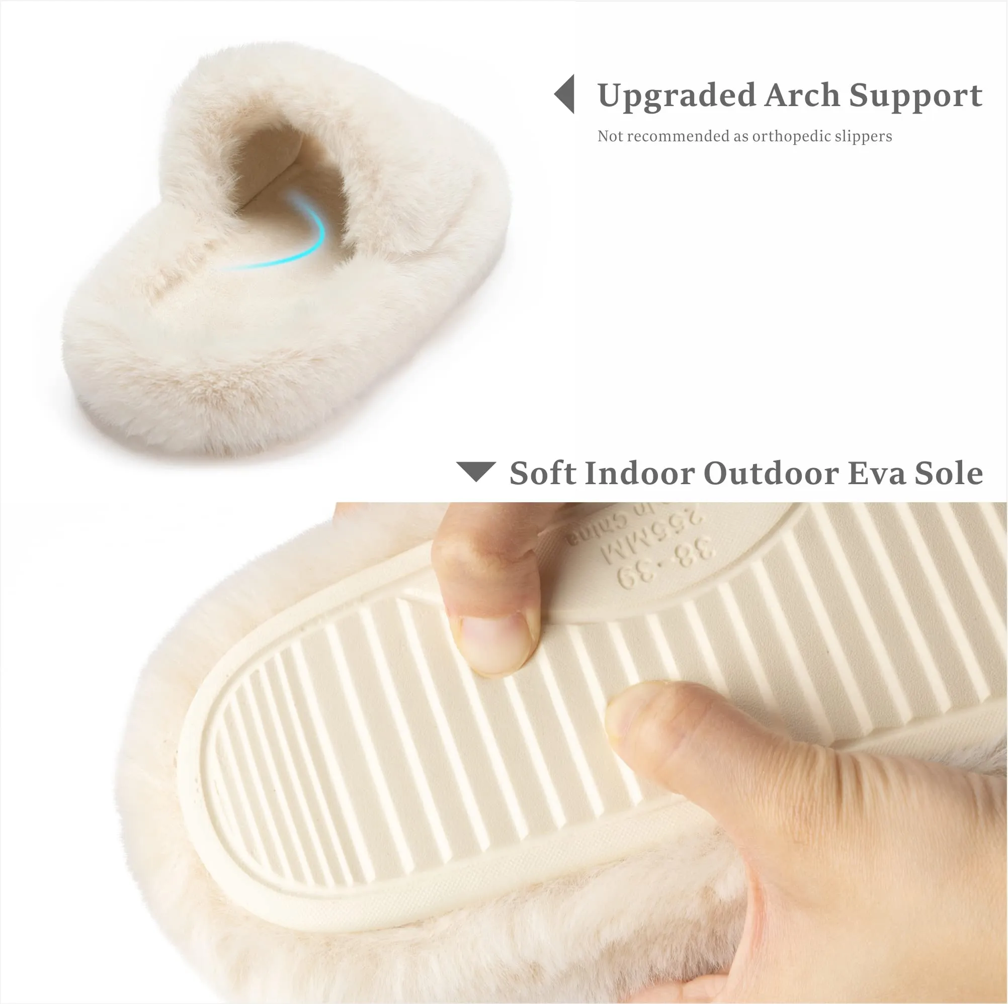 Chantomoo Women's Slippers Memory Foam House Bedroom Slippers for Women Fuzzy Plush  Sole Trendy Gift Slippers Beige Size7 8 6.5