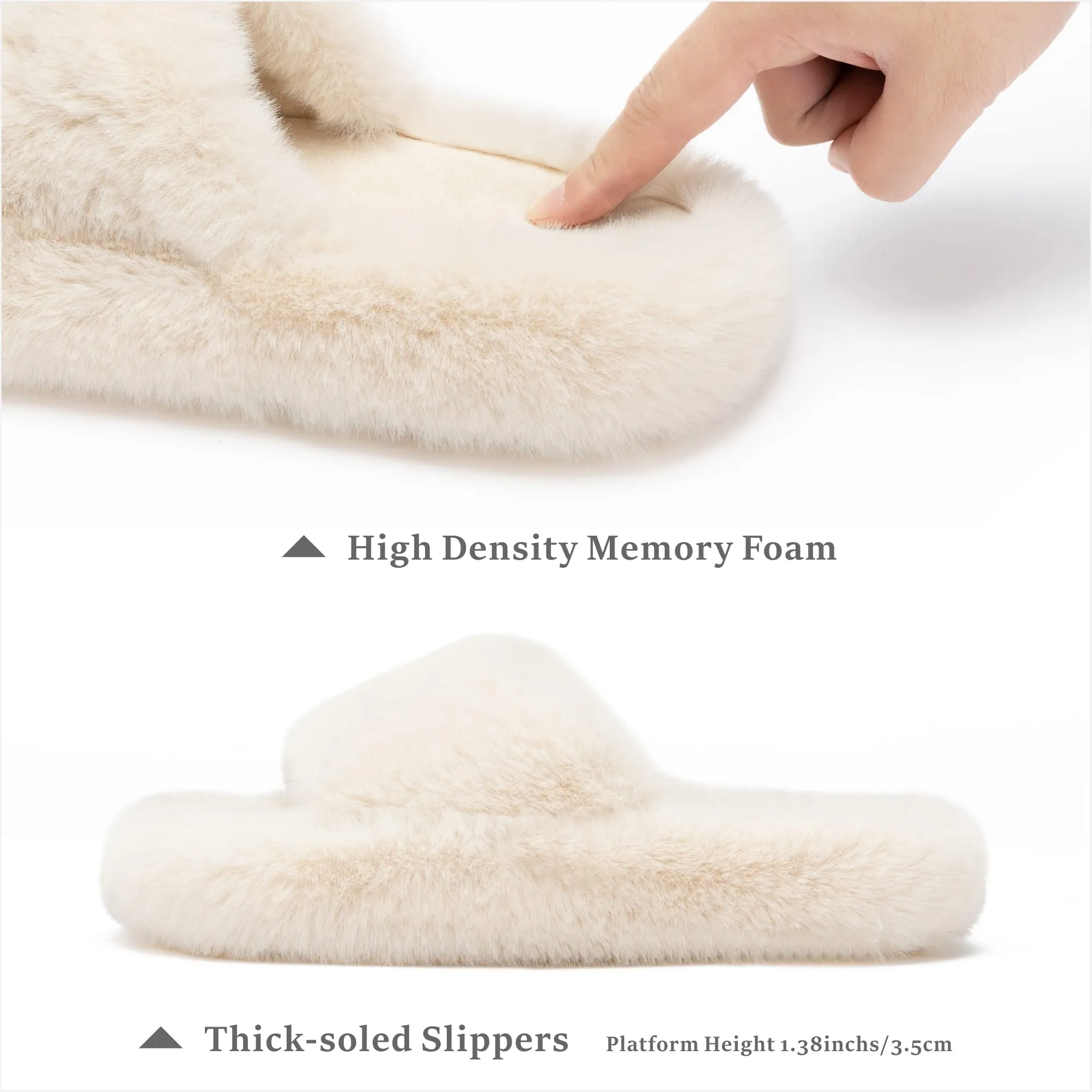 Chantomoo Women's Slippers Memory Foam House Bedroom Slippers for Women Fuzzy Plush  Sole Trendy Gift Slippers Beige Size7 8 6.5