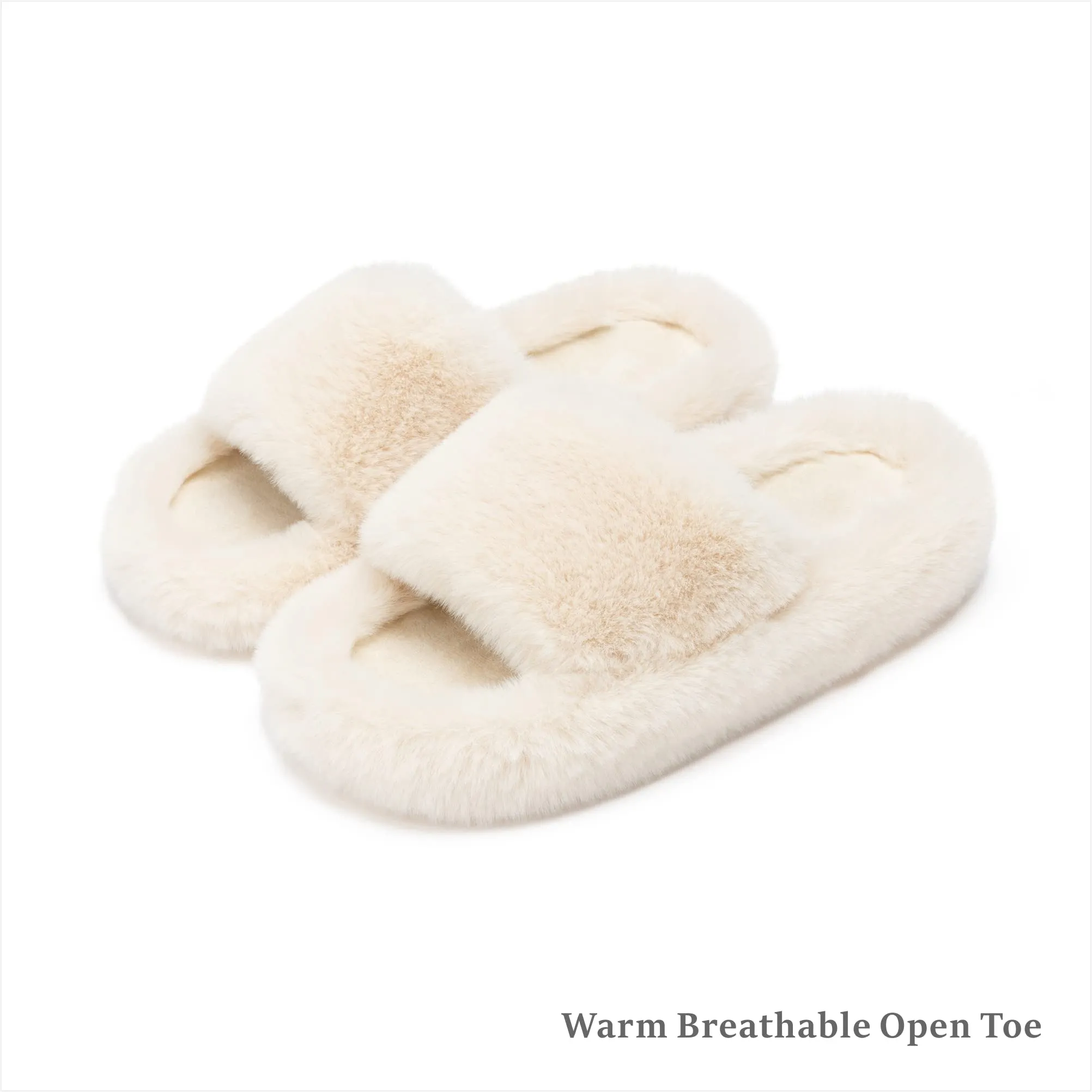 Chantomoo Women's Slippers Memory Foam House Bedroom Slippers for Women Fuzzy Plush  Sole Trendy Gift Slippers Beige Size7 8 6.5