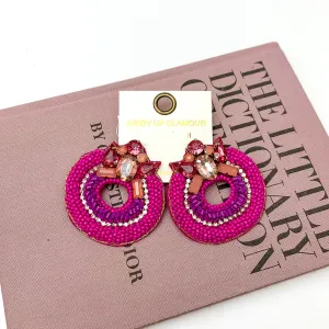 Circle Beaded Post Earrings with Jeweled Detailing in Pink