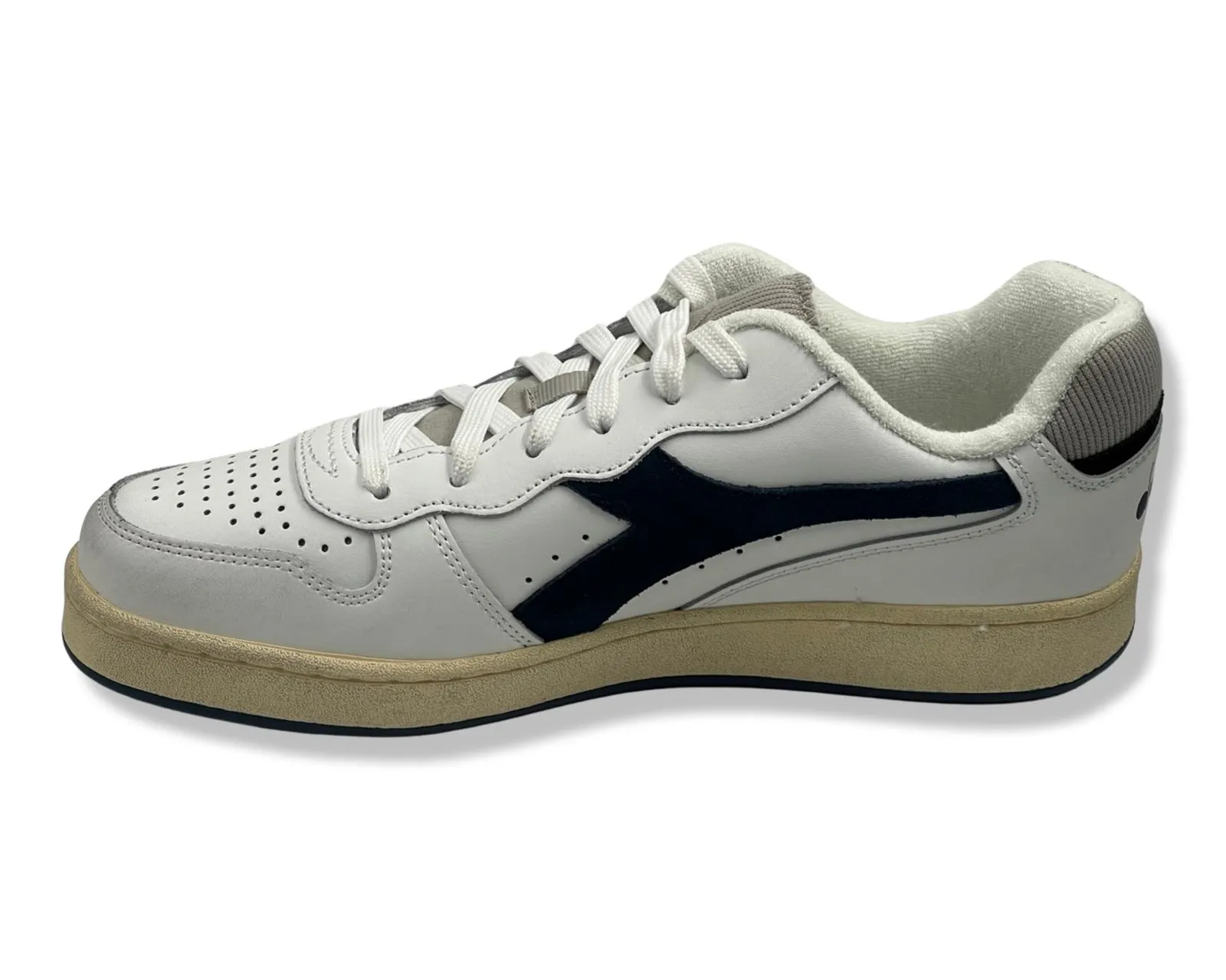 Diadora Men's Vintage Leather Sneakers with Blue Suede Logo