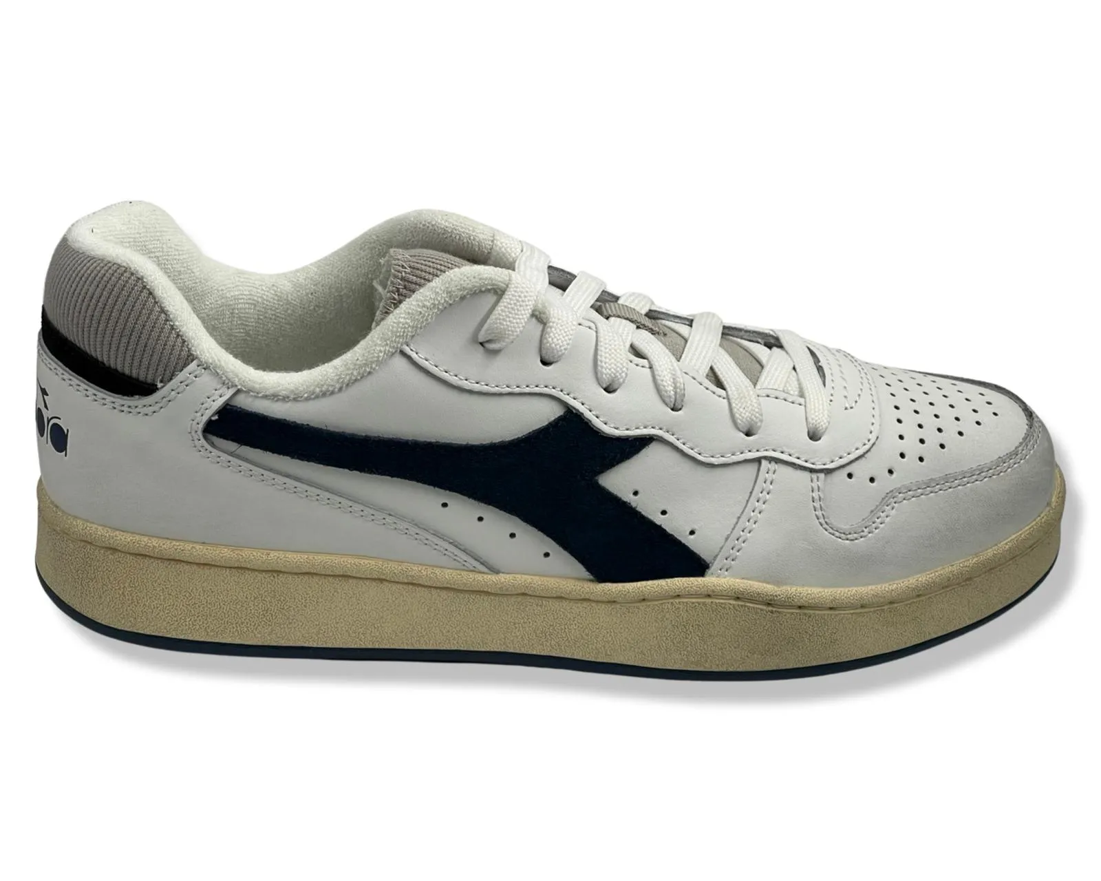 Diadora Men's Vintage Leather Sneakers with Blue Suede Logo