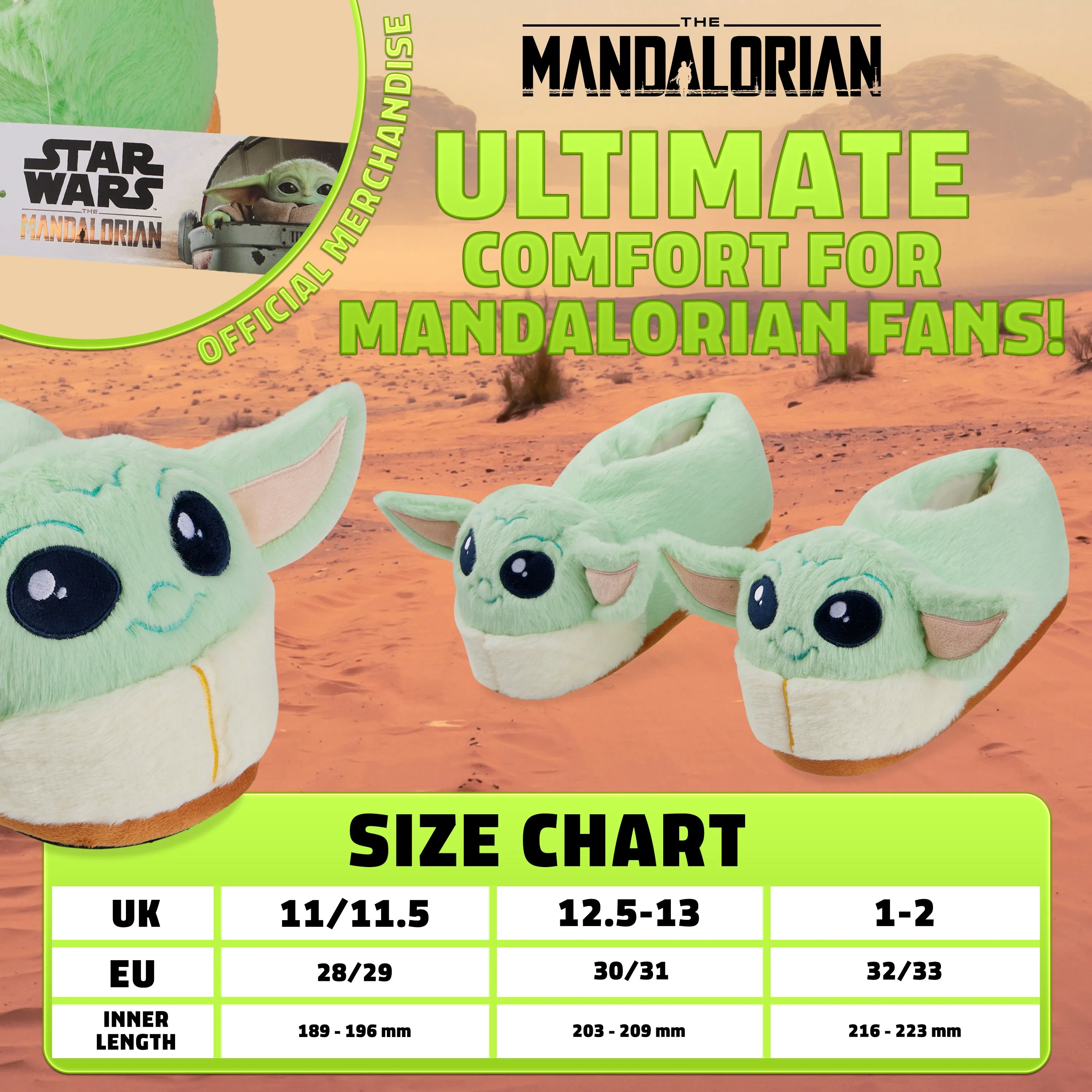 Disney Slippers for Kids - 3D Fluffy Baby Yoda Slippers