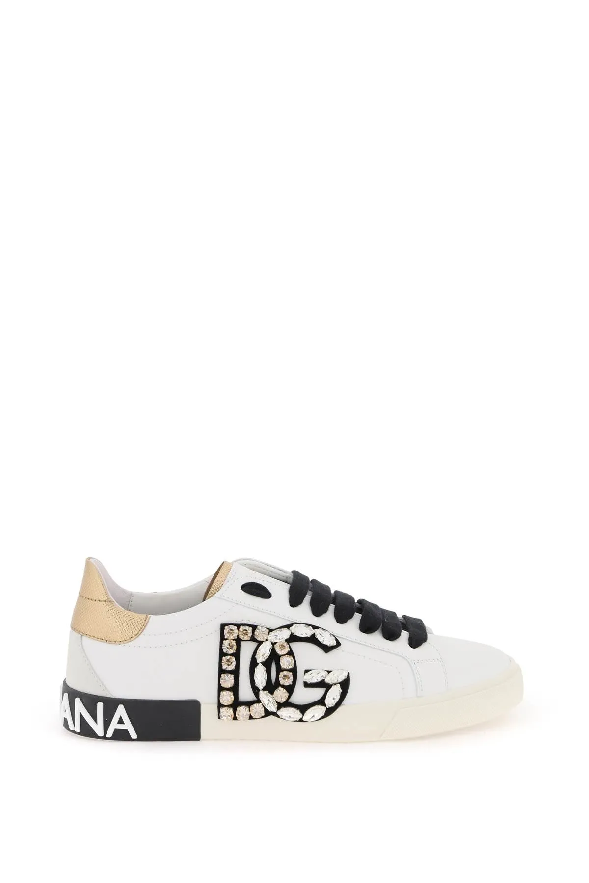 Dolce & gabbana portofino vintage leather sneakers with rhinestone dg