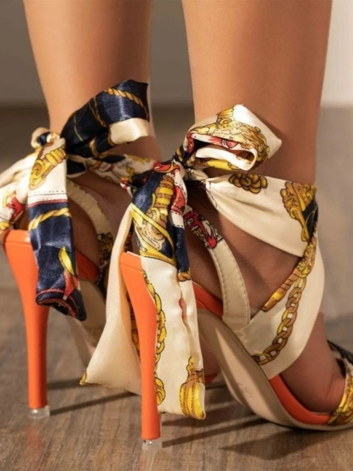 Ember Printed Lace-Up High Heel Sandals