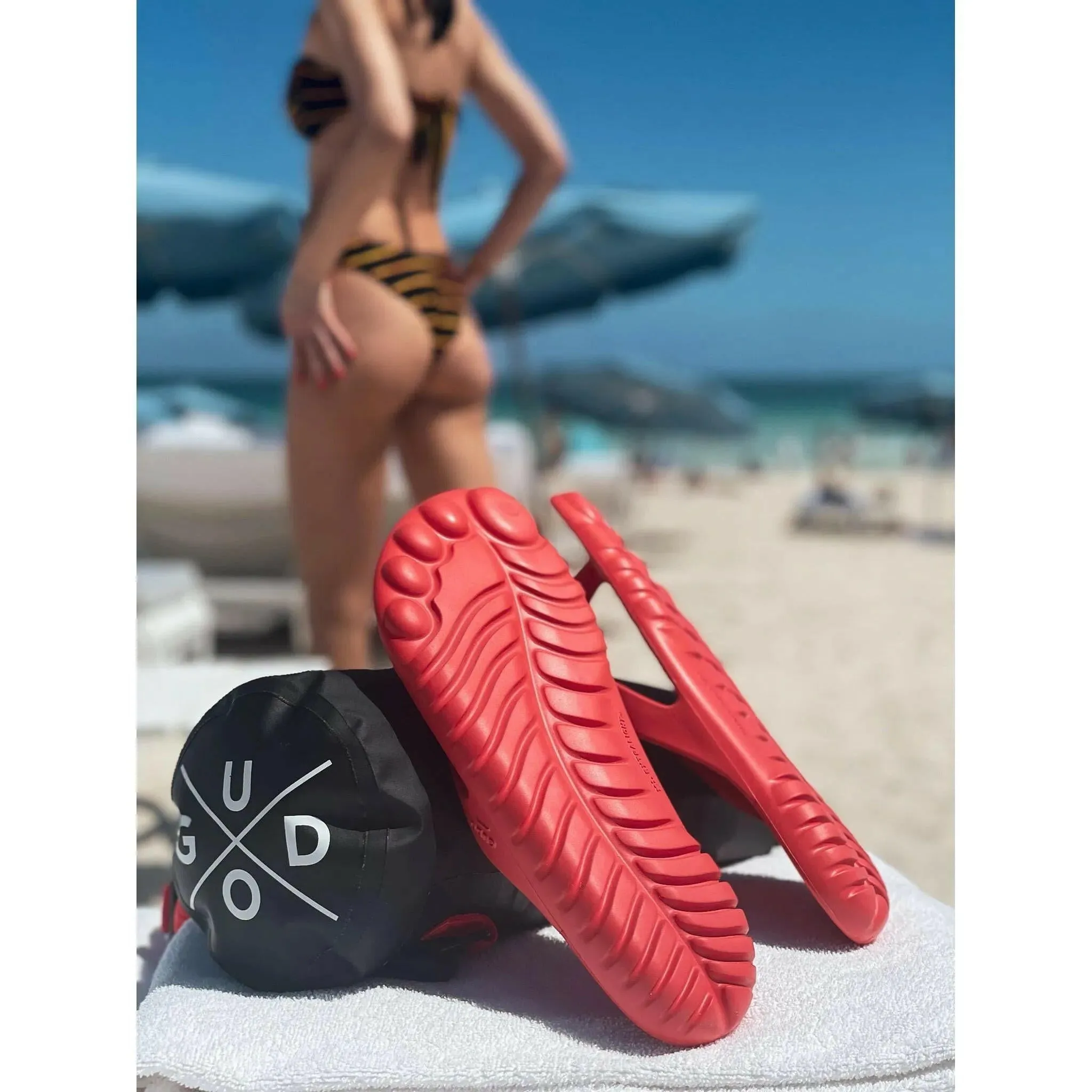 Fire Red Flip Flops & Drybag by GUDO
