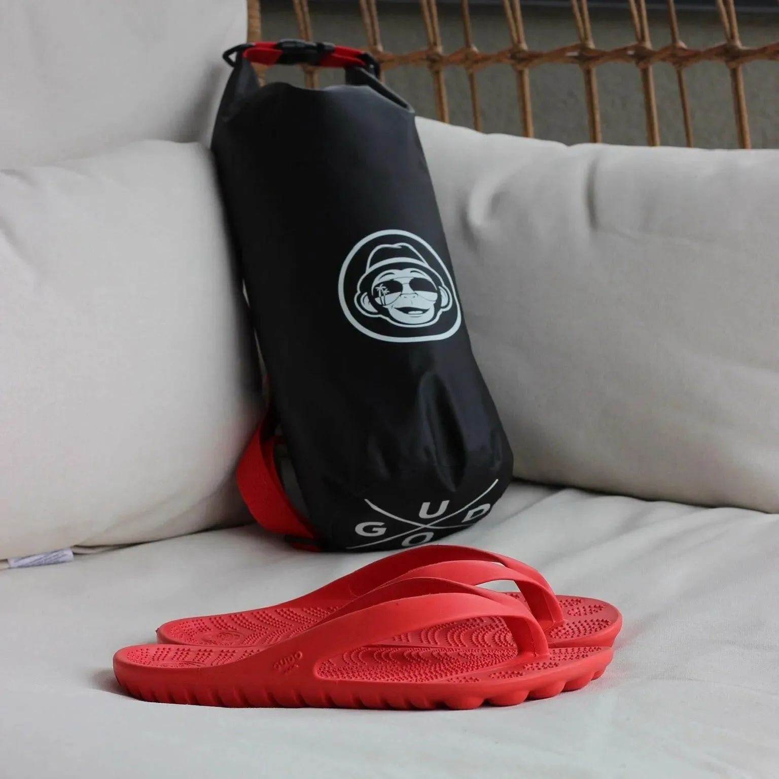 Fire Red Flip Flops & Drybag by GUDO