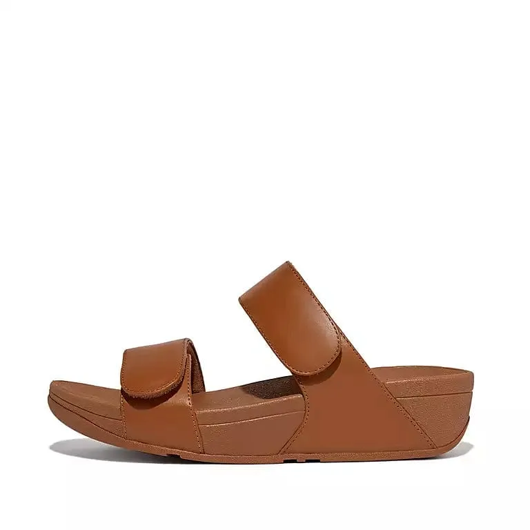 FitFlop Lulu Adjustable Leather Slides in Light Tan