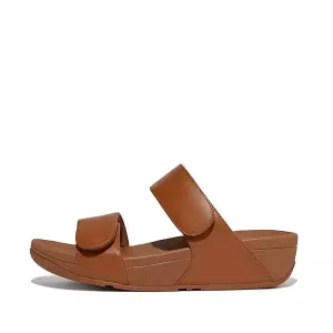 FitFlop Lulu Adjustable Leather Slides in Light Tan