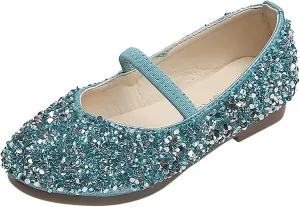 Girls Dress Shoes Glitter Princess Shoe Flower Mary Jane Low Heels Party Wedding Prom Footwear for Toddler Kids