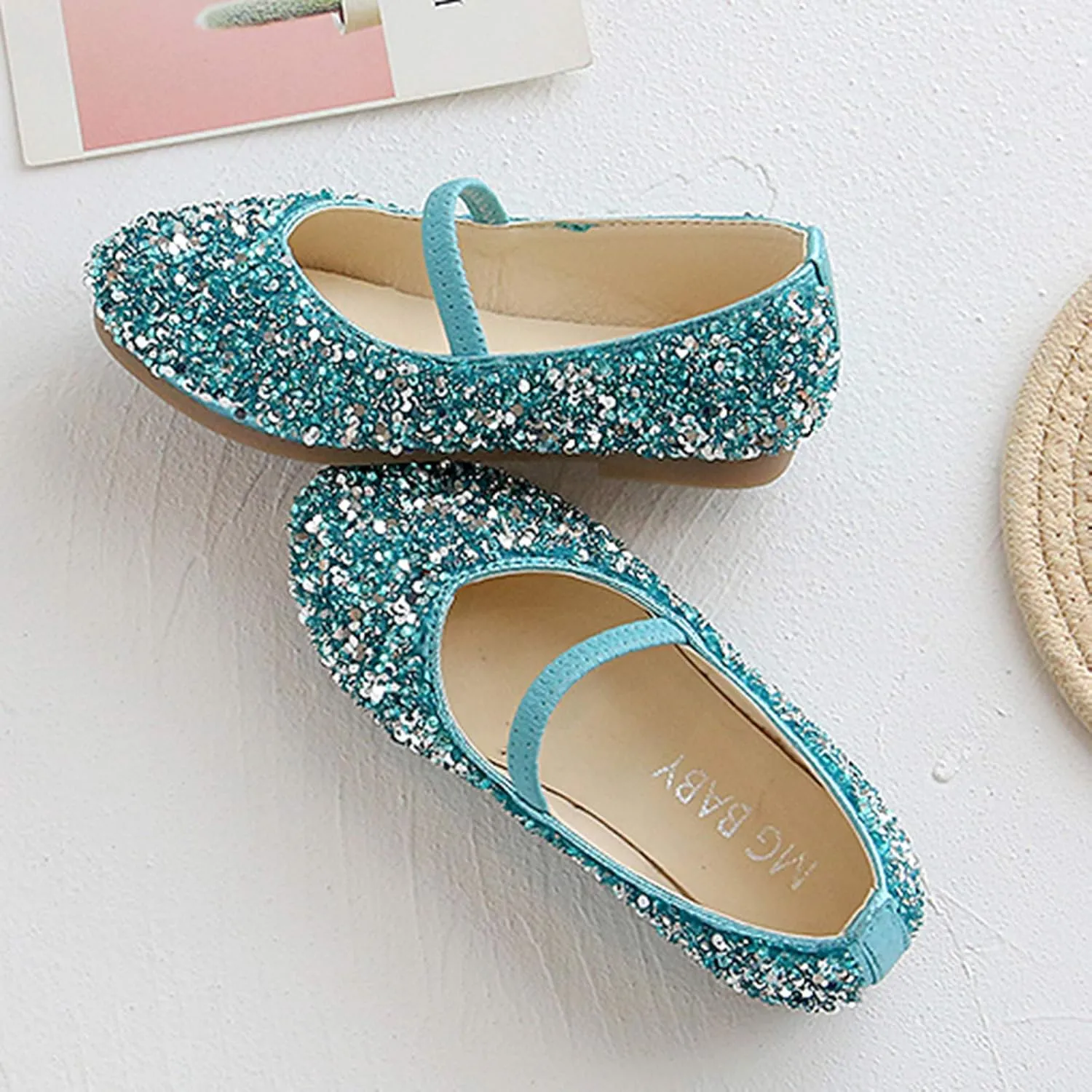 Girls Dress Shoes Glitter Princess Shoe Flower Mary Jane Low Heels Party Wedding Prom Footwear for Toddler Kids