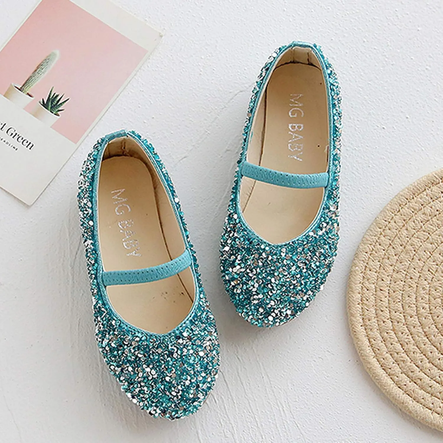 Girls Dress Shoes Glitter Princess Shoe Flower Mary Jane Low Heels Party Wedding Prom Footwear for Toddler Kids
