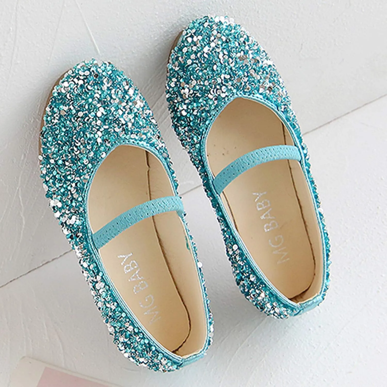 Girls Dress Shoes Glitter Princess Shoe Flower Mary Jane Low Heels Party Wedding Prom Footwear for Toddler Kids