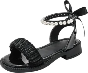 Girls Open Toe Pearl Strap Sandals Comfy Soft Sole Lightweight Breathable Summer Sandals 2025 Fashion Footwear