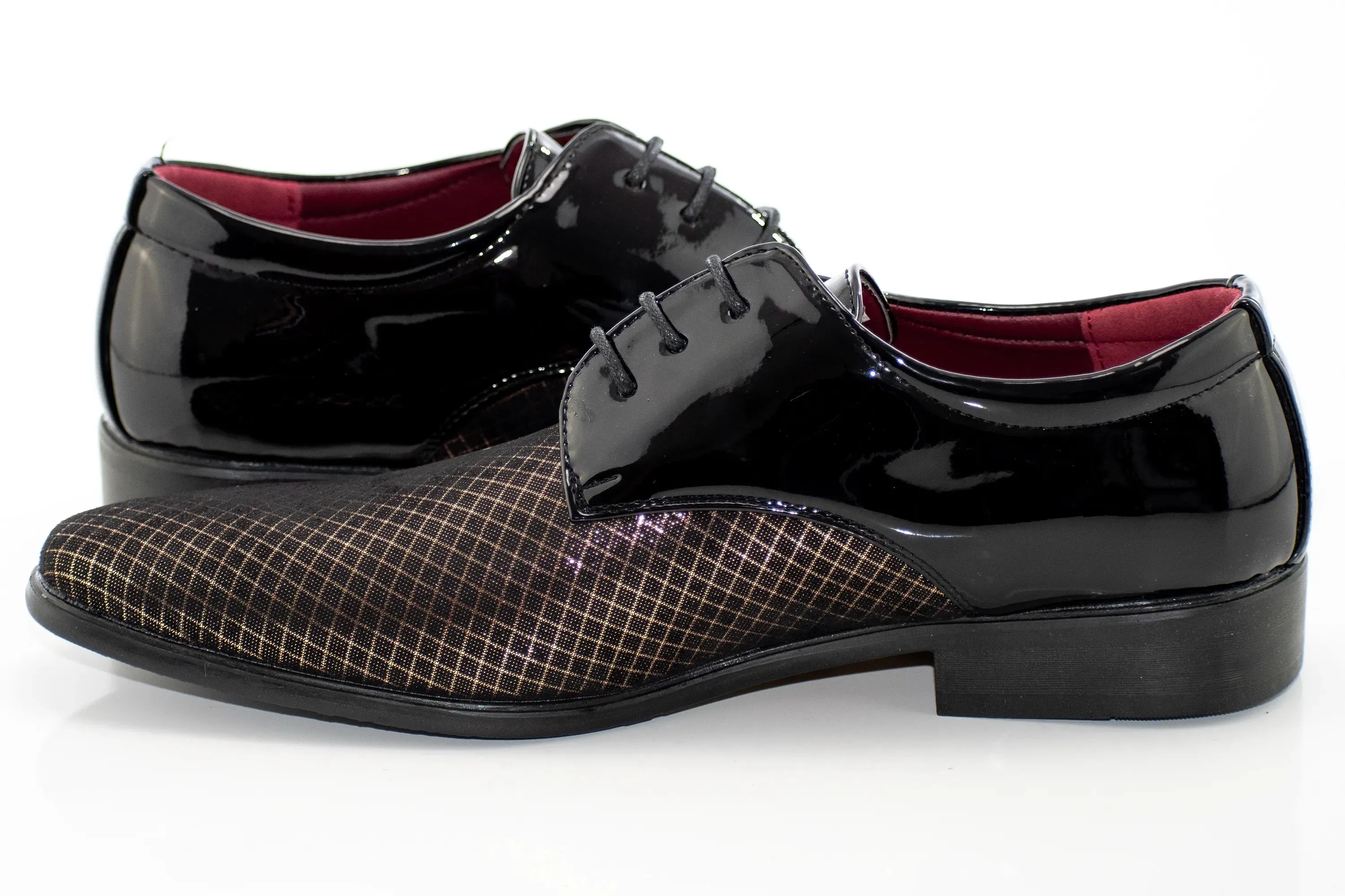 Gold and Black Checked Lace-Up Derby