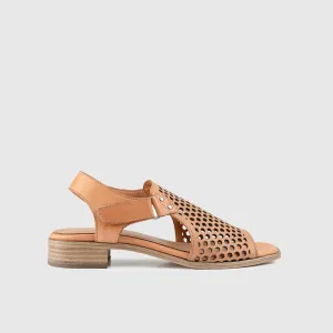 Leather Comfort Block Heel Sandal 8361 Tan