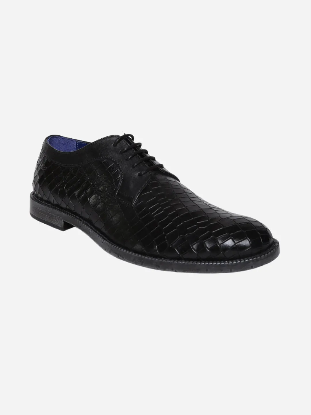 Masabih Genuine Leather Black Printed Casual Derby Laceup Shoes For Men