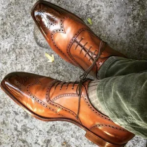 Men's Brown Leather Wingtip Brogue Oxford Shoes