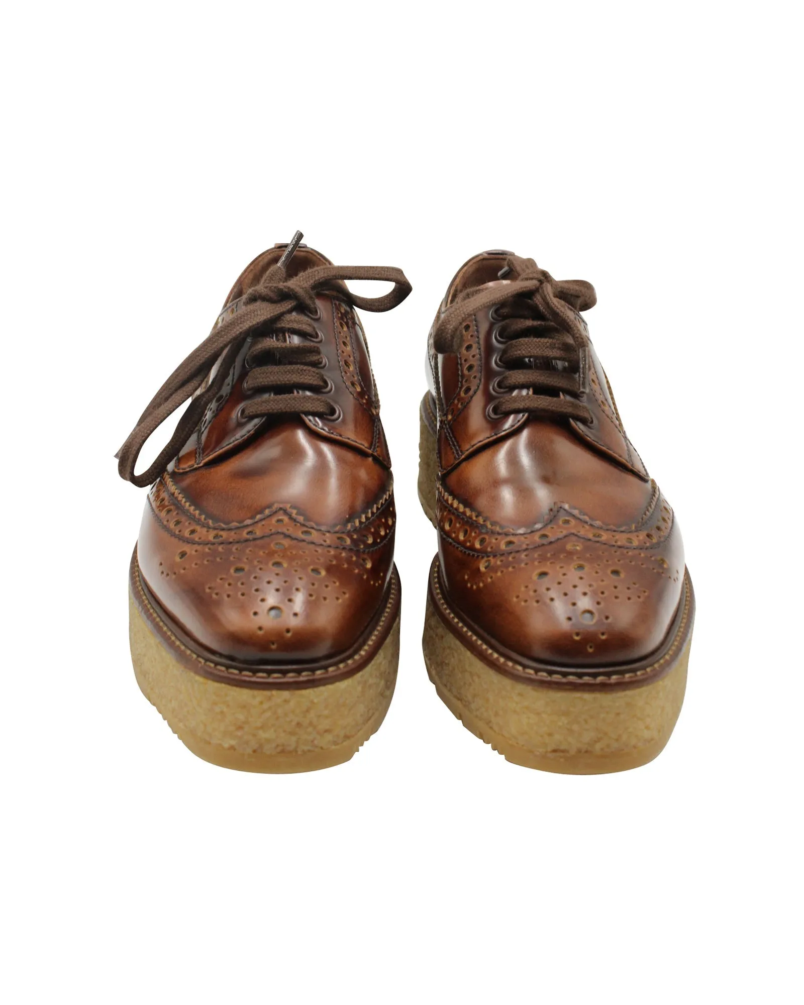 Prada Platform Derby Shoes in Brown Leather
