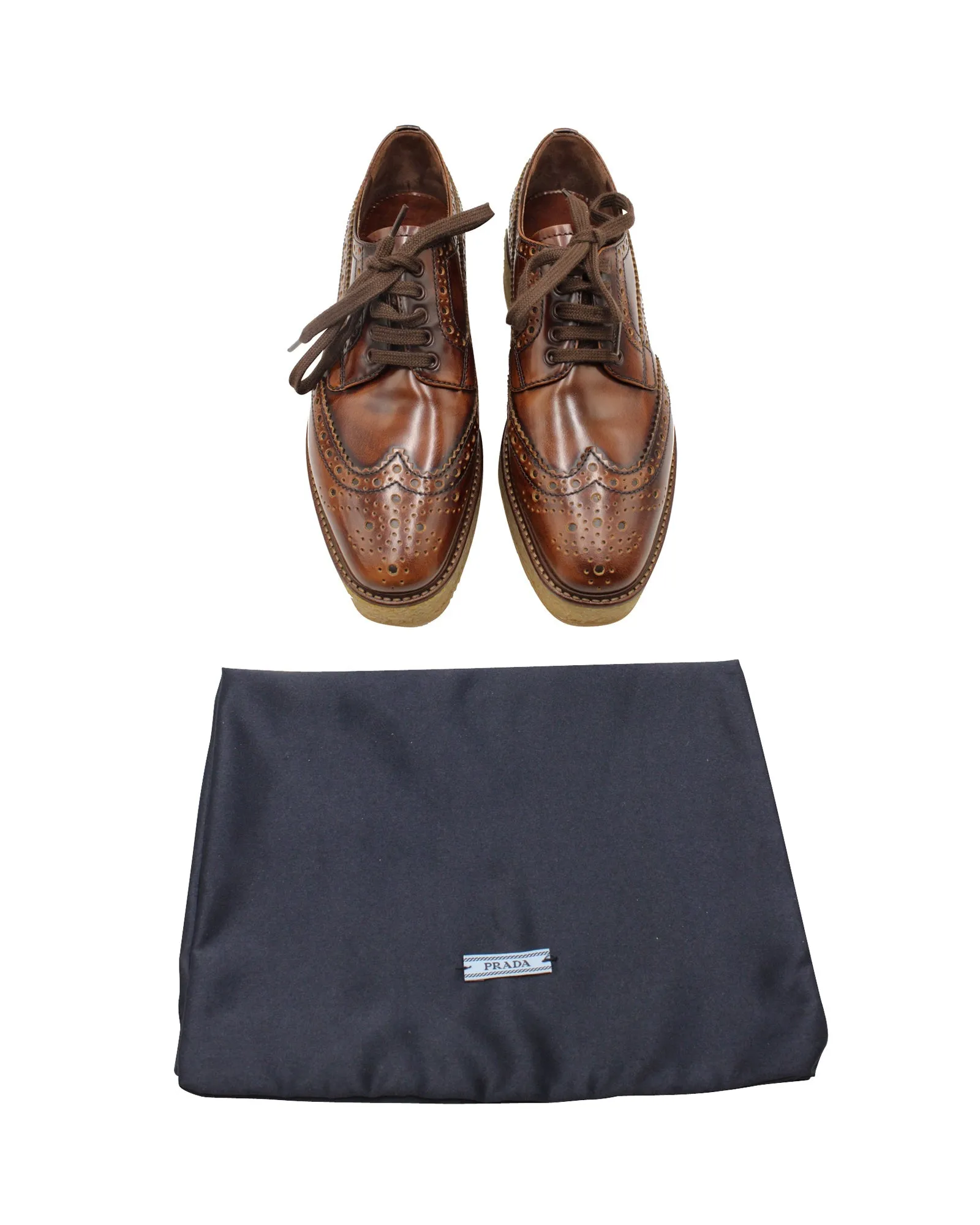 Prada Platform Derby Shoes in Brown Leather