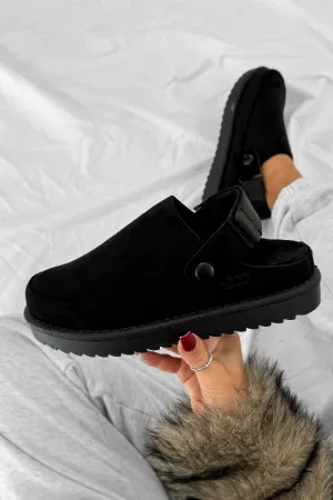 ROSE Suede Ankle Strap Outdoor Slippers - Black
