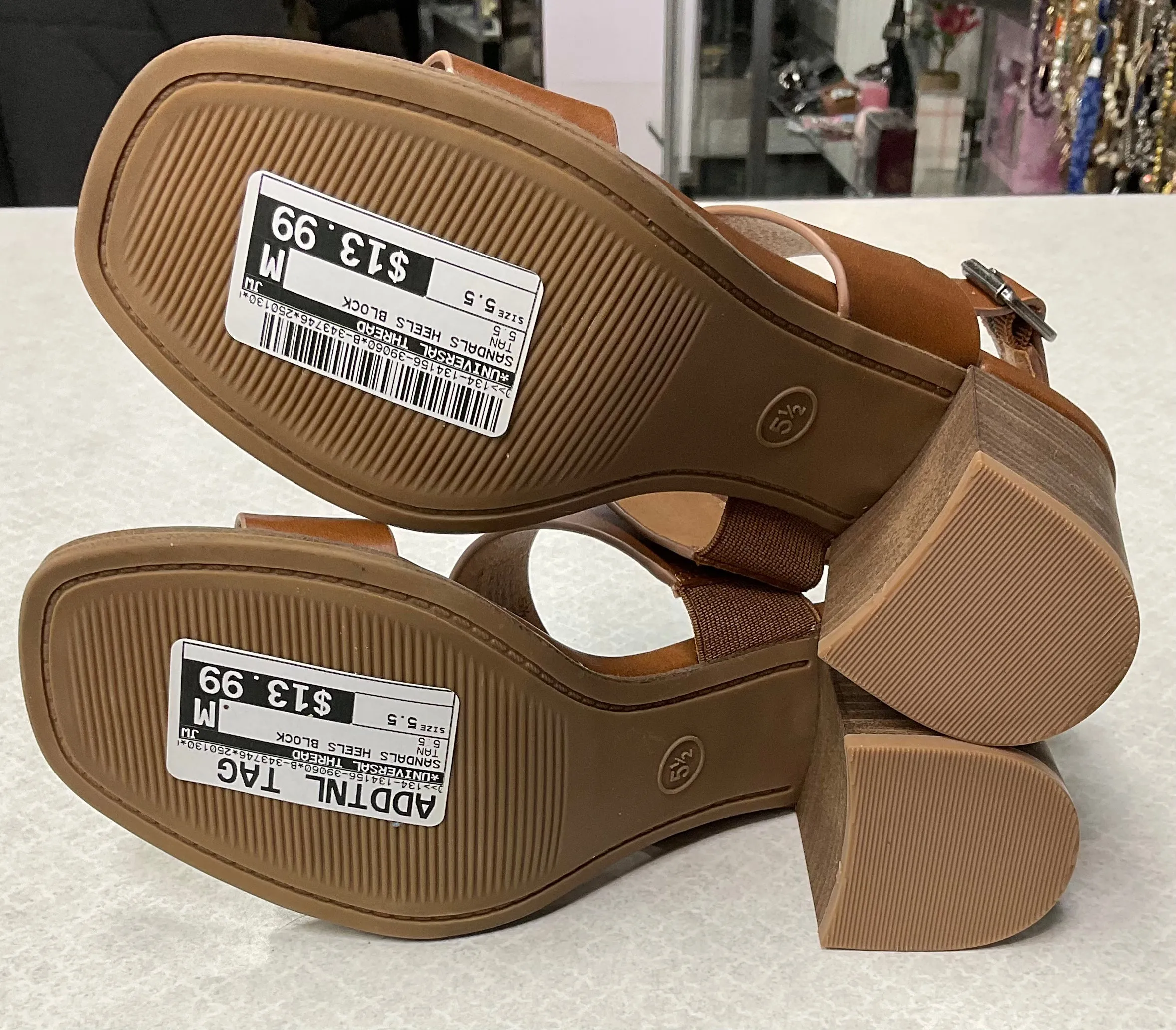 Sandals Heels Block By Universal Thread In Tan, Size:5.5