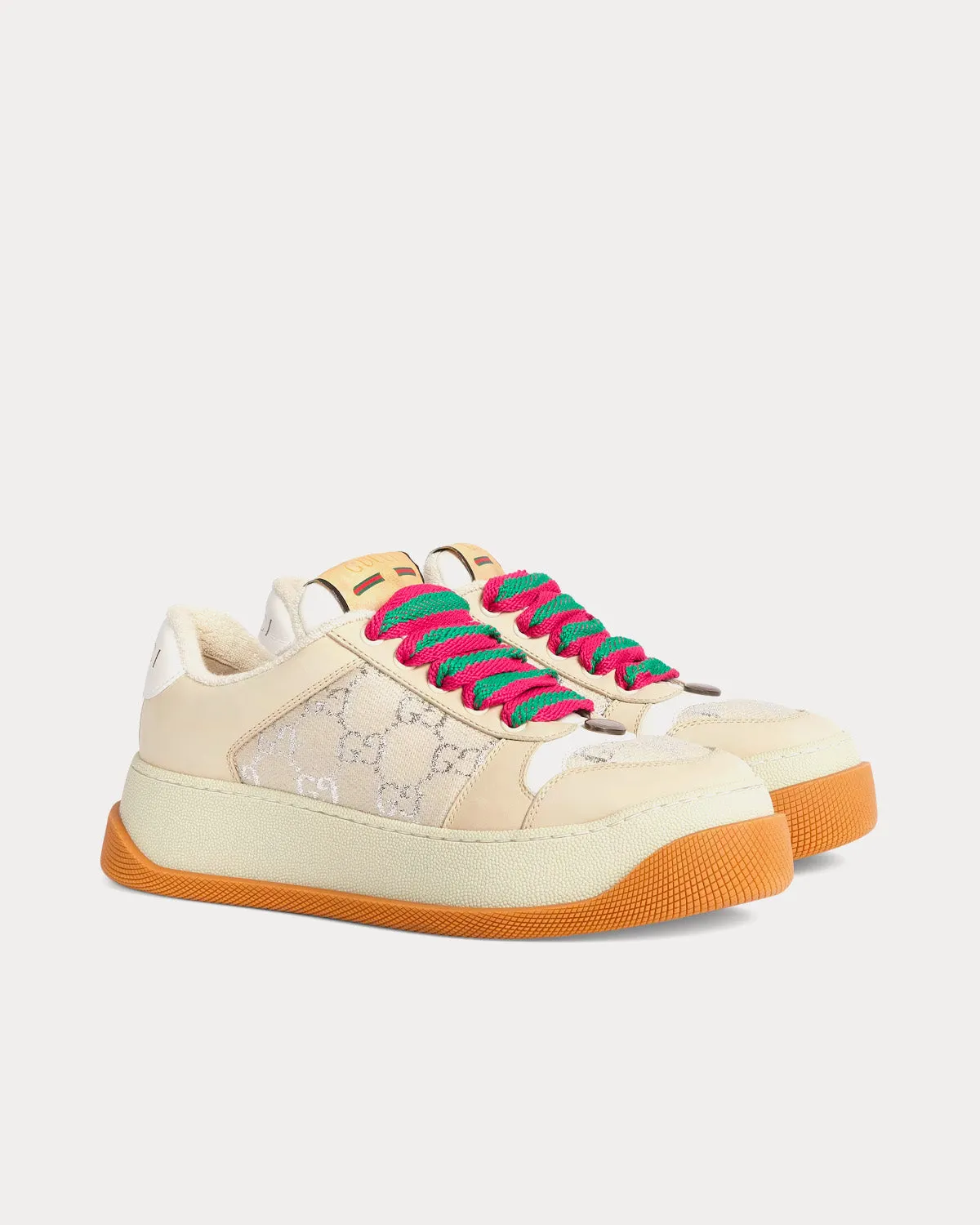 Screener GG Lamé Canvas White / Beige Low Top Sneakers