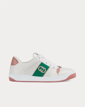 Screener with Interlocking G White / Rose Pink / Bright Green Low Top Sneakers